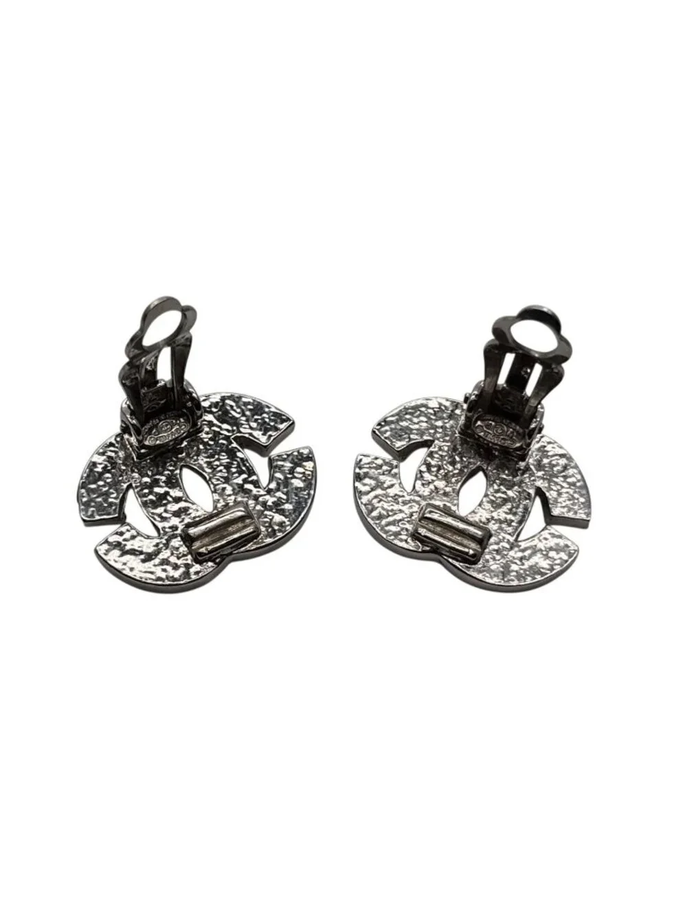 Chanel CC Logo Rhinestone Silver Earrings 01